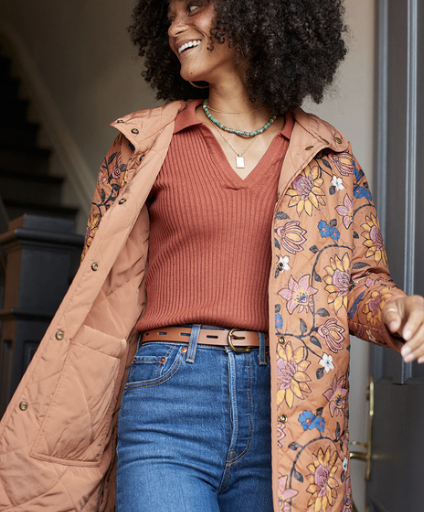 Marine Layer floral-lined quilted coat