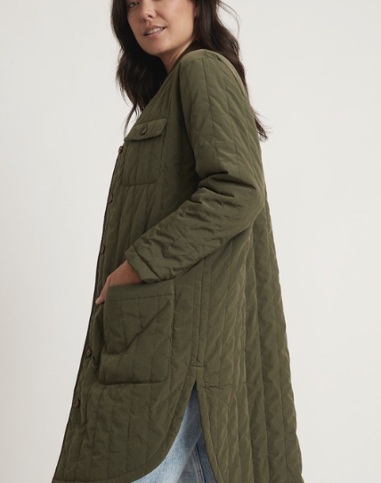 Marine Layer olive quilted coat